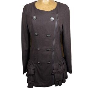 Cecico Dark Brown Double Breasted Ruffle Hem Jacket gothic Victorian pirate